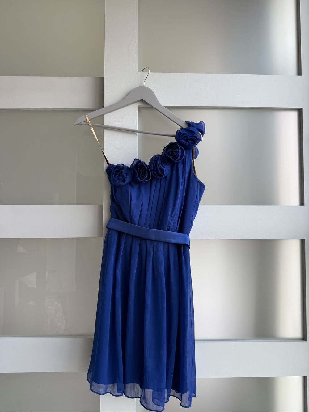 Lela Rose One-Shoulder Royal Blue Rosette Cocktail Dress